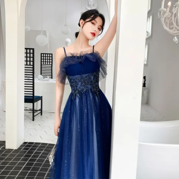 Royal Blue Prom Dress Sequins Spaghetti Straps Long Evening Gown - Image 3