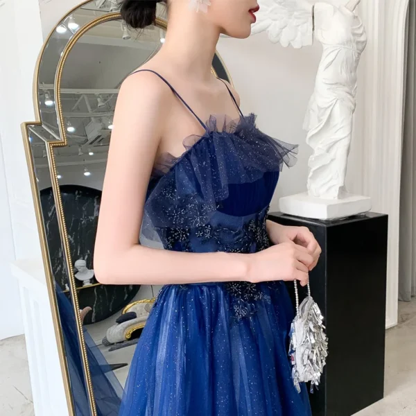 Royal Blue Prom Dress Sequins Spaghetti Straps Long Evening Gown - Image 2