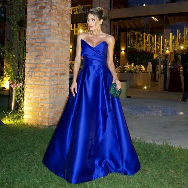 Royal Blue Prom Dress Sweetheart A-line Satin Formal Gown