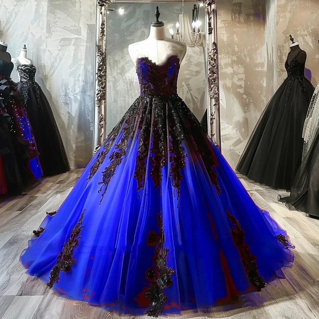 Royal Blue and Black Prom Dress