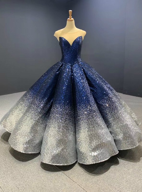 Royal Blue and Silver Prom Dress