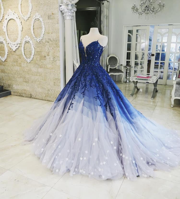 Royal Blue and White Prom Dress